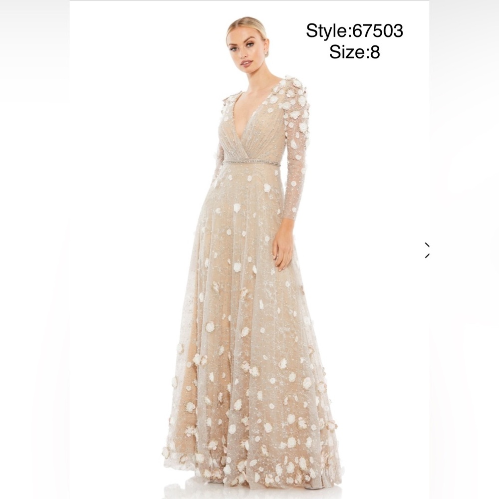 Long sleeve floral embellished lace gown - Picture 2 of 5